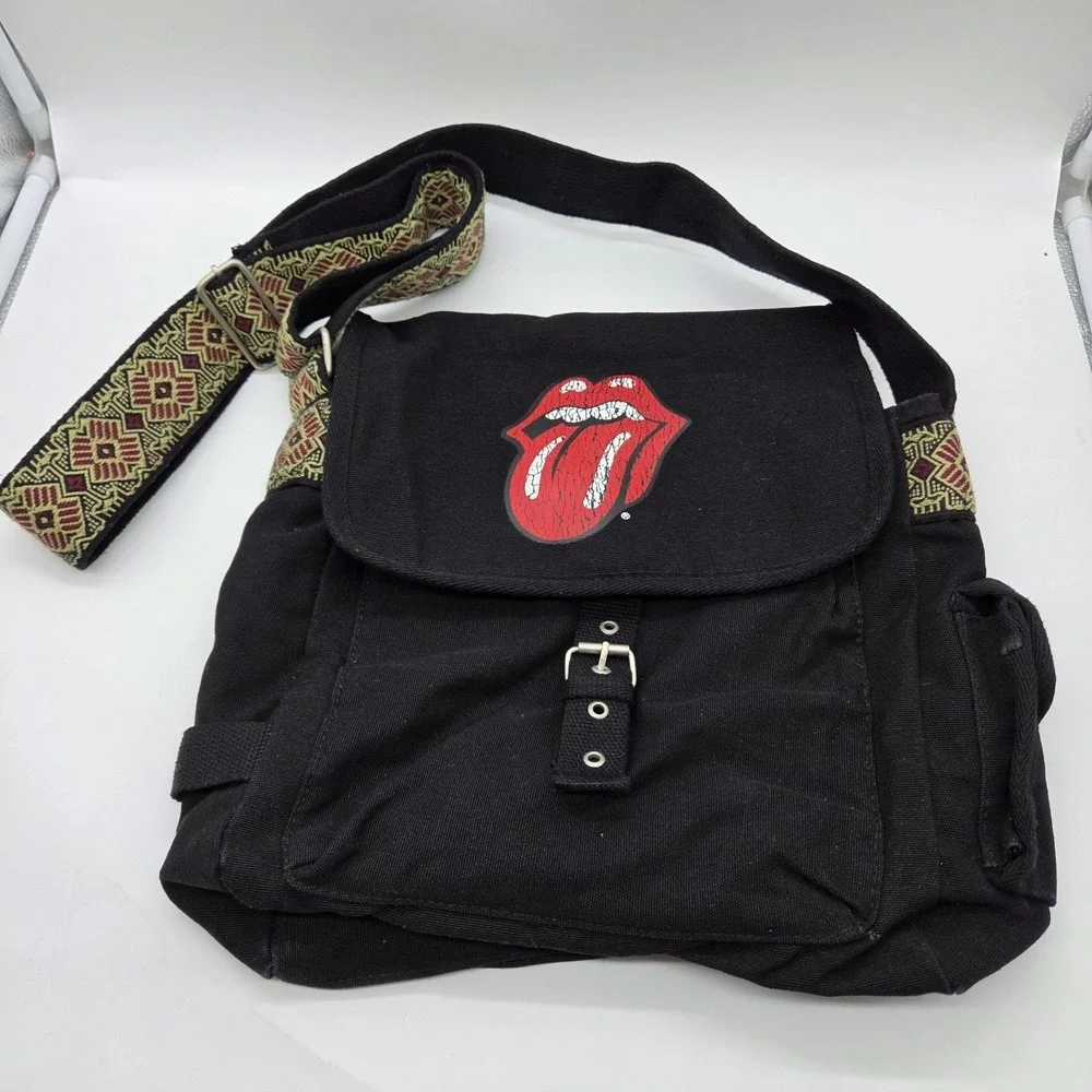Vintage Rolling Stones Messenger Bag Rock & Roll Music Black Fabric